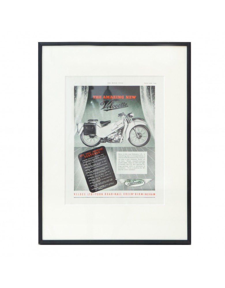 Grafika reklamowa motocykli marki VELOCETTE, z czasopisma The Motor Cycle. 1949